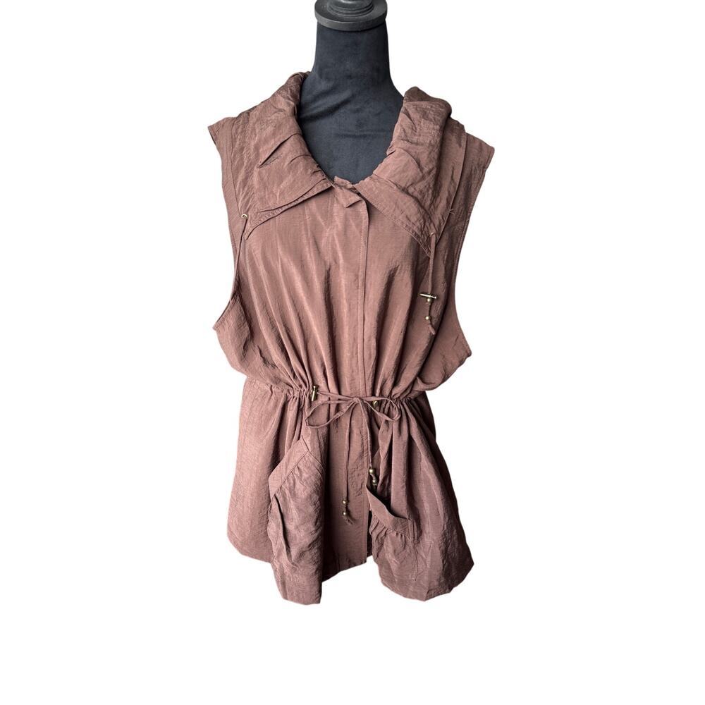 Brown Cinched Waist Sleeveless Utility Vest – English Countryside Womens 2Z - Picture 5 of 9
